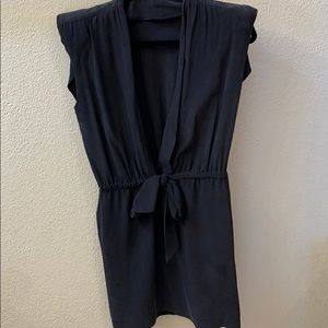 Shoulder pad French designer black silk dress